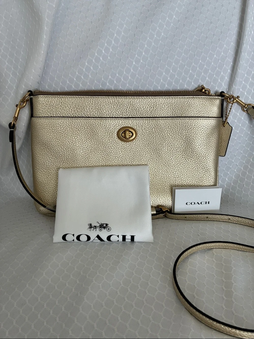 Coach NWOT Polly Crossbody Soft Gold Pebbled Leather